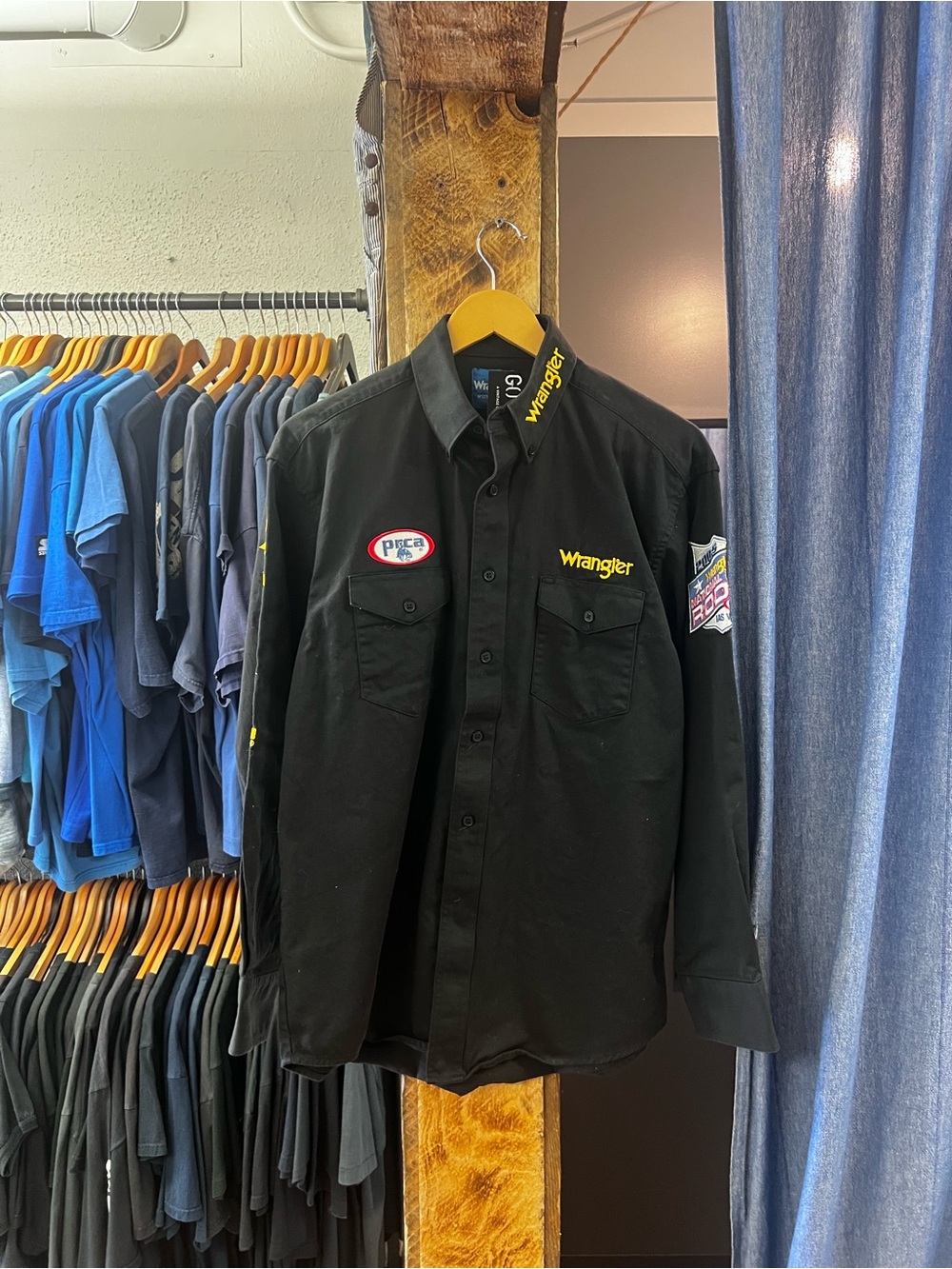 Vintage Wrangler PRCA Embroidered Logo Black Button Up Shirt
